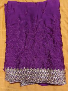 Purple designer saree with blouse