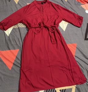 Red Tie-Waist Midi Dress