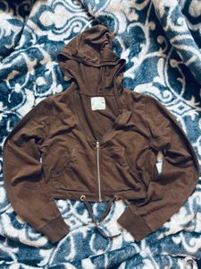 Vintage Zara TRF Brown Cropped Zip Up Hoodie