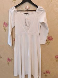 White Square Neck Dress