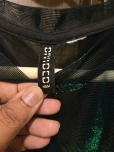 H&amp;M Sheer Metallic Green Top