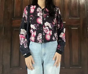 Korean Pinterest Floral Bomber Jacket