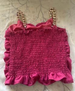 Pink Chain Strap Ruched Top