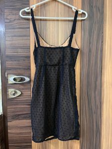 Black Polka Dot Ruched Mini Dress