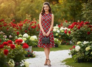 Red Plaid Fit & Flare Dress