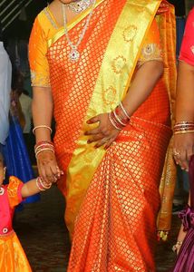Hot Red Pattu Saree With Cute Hangin