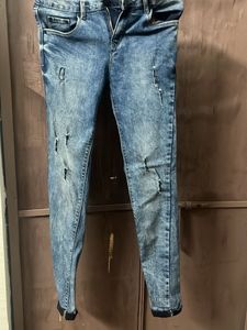 Distressed Slim-Fit Blue Denim Jeans