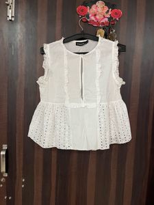 Nissie White Ruffle Eyelet Top