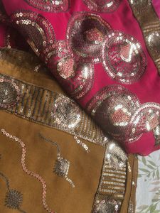 Pink &amp; Brown Sequin Saree with Blouse