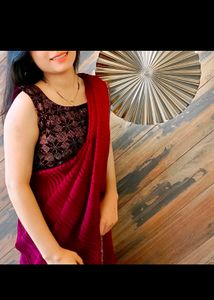 Stylish Saree With Stitched Blouse &amp; Belt