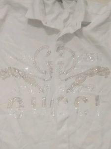 Gucci White Rhinestone Shirt