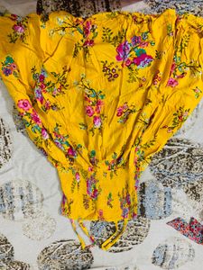 Yellow Floral Print Beach Dress