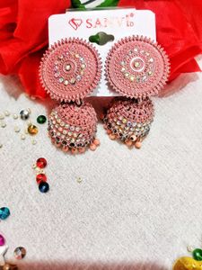 Combo Set Of 2 Pink &amp; Black Metallic Jhumkas