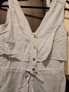 Zara Peplum Style Blue Stripe Jumpsuit