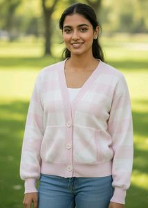 Imported Pink Plaid Cardigan