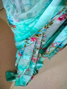 🌸Soft Satin Floral Saree - Gently Used