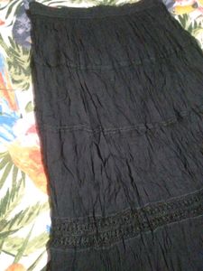 Tiered Black Lace Trim Skirt