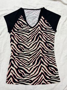 Zebra Print V-Neck Tee