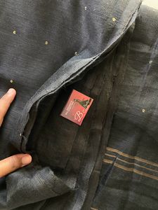Soft Net Cota Saree Black (With Blouse Material)