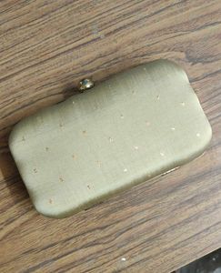Tan Gold banarasi Clutch ( Factory reject)