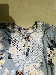 Floral Print Embroidered Kurti