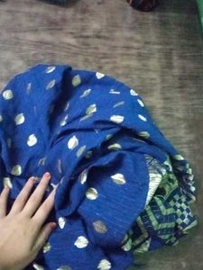 Navy Blue &amp; Silver Accent Scarf Women Duptta