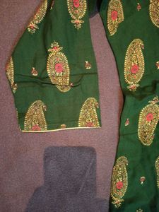Dark Green with Gold Paisley Print Kurta, Size-XS