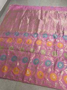 Pink Saree With Ready Blouse
