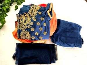 Orange And Navy Blue Kurti Set ( Women)