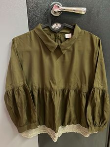 Olive Green Top with Lace Detail
