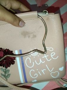Peach Colour Sling Leather Bag