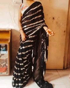Black &amp; Gold Striped Saree