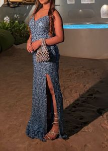 Sparkling Blue Sequin Slit Gown
