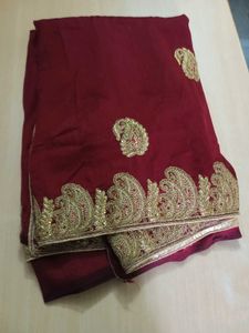 Maroon Embroidered Saree