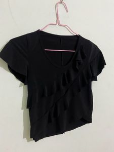 Black Ruffle Fitted Top