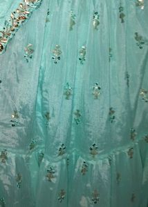 Aqua Embellished Halter Top &amp; Skirt Set