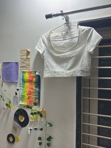 White Lace Trim Crop Top