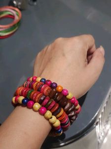 Colorful Wooden Beaded Bracelet Set