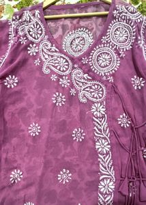 Angarakha Onion Pink Chikankari Kurti