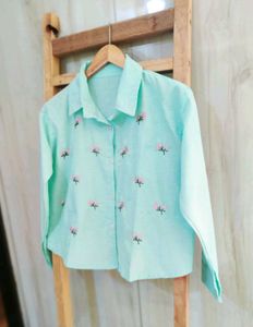 Light Green Embroidery Work Shirt Size-36