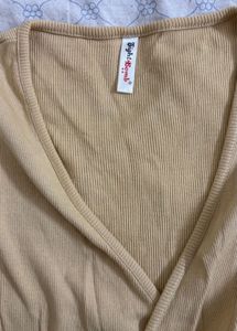 Yellow Ribbed Wrap Top