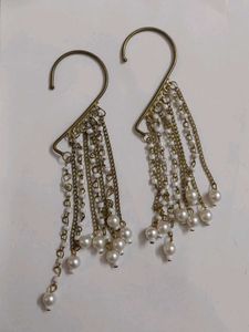 Pearl And brass Dangle Earrings: earcuff style