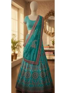 Teal Embellished Lehenga Set with dupatta
