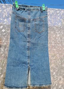 Denim Skirt with Floral Design