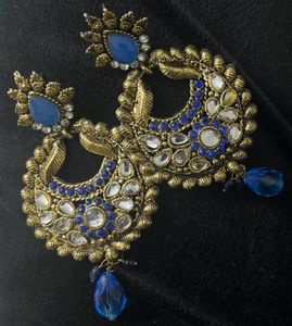Gold Plated Traditional Blue Kundan Earring