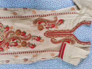 Elegant Beige &amp; Red Embroidered Suit