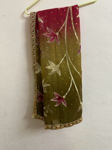 Double Colour Thread Work Saree