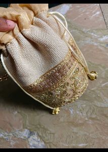 2 Gold Embellished Drawstring Potli Bags