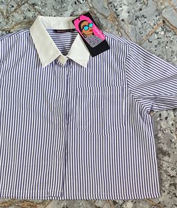 blue stripe crop shirt