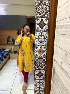 Yellow Embroidered Kurta